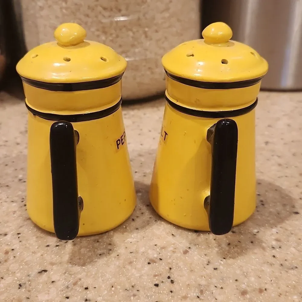 Vintage Yellow Ceramic Coffee Pot Salt and Pepper Shaker Set Made in Japan